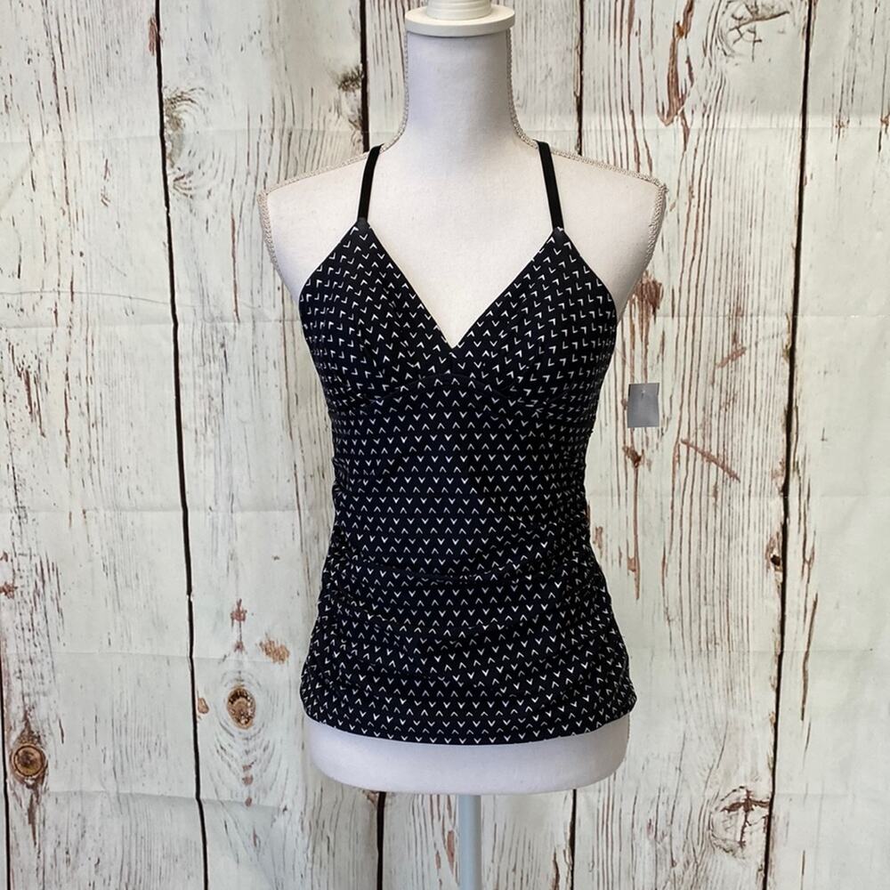 Small Merona Black With White Tankini Top